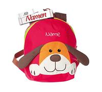LALALO Sigikid Mini Kindergartenrucksack mit Namen personalisiert (bestickt), Kinderrucksack, Kinder Rucksack für Kindergarten Kita, Kleinkind Tasche, Kindergartentasche (Hund/Rot)