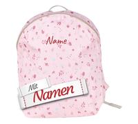 LALALO Sterntaler Kindergartenrucksack mit Namen, Blume Design, bestickt, Geschenk zum Kita Start, Rosa Mädchen Kinderrucksack, wasserresistent, leicht, Brustgurt, 25x21x10 cm