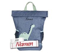 LALALO Sterntaler Kinderrucksack mit Namen, Dinosaurier Dino Rexi, bestickt - Geschenk für Kindergarten, für Freizeit Reise Sport - wasserabweisendes Polyester, Brustgurt, Bodenfach, Reflektoren