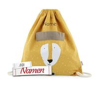 LALALO Trixie Löwe Turnbeutel mit Namen bestickt, Mr. Lion - Sportbeutel personalisiert für Schule und Freizeit, für Schwimmen Tanzen Fußball, atmungsaktiv, aus recyceltem Material