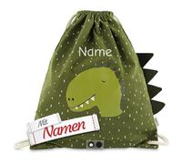 LALALO Trixie Turnbeutel mit Namen - Mr. Dino bestickt - für Kindergarten Schule und Sport, Wechselkleidung, Geschenk zur Einschulung und zum Kita-Start