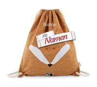 LALALO Trixie Turnbeutel mit Namen Mr. Fox Fuchs, bestickt - Sportbeutel personalisiert für Schule und Freizeit, Baumwolle, atmungsaktiv, große Kapazität, Innenfach