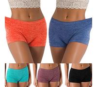 LALESTE Nahtlose Damen-Unterwäsche, Boyshorts, Slips, Spandex, Slip, Workout, Boxershorts, 5er-Pack, Grün, Blau, Schwarz, Hellkaffee, Orange, XXL