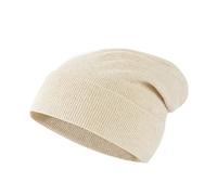 Lallier Unisex-Mütze aus 100% reinem Kashmir, gerippte Mütze mit Bündchen, warm, weich, mit Geschenkbox für Damen und Herren (Cremeweiß)