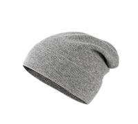 Lallier Unisex-Mütze aus 100% reinem Kashmir, gerippte Mütze mit Bündchen, warm, weich, mit Geschenkbox für Damen und Herren (Grau)