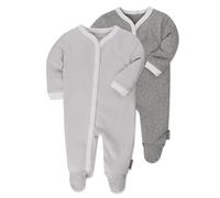 LaLoona Schlafanzug 2er Pack Strampler Pyjama Einteiler - Grau Uni / Punkte - Gr. 62/68