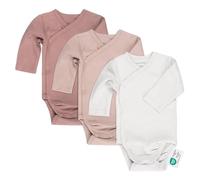 LaLoona Wickelbody Langarm 3er Pack - Baby Body Set aus Baumwolle, Langarmbody mit Knöpfen, OEKO-TEX® Standard 100 geprüft - 50-56 - Rosa