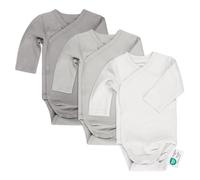 LaLoona Wickelbody Langarm 3er Pack - Baby Body Set aus Baumwolle, Langarmbody mit Knöpfen, OEKO-TEX® Standard 100 geprüft - 50-56 - Natur
