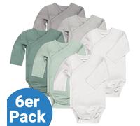 LaLoona Wickelbody Langarm 6er Pack - Salbei Grau - Gr. 50/56