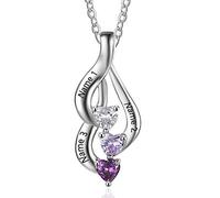 Lam Hub Fong Personalisierte Sterling Silber Halsketten Kette mit Namen und Birthstone Gravur für Frauen Silber Anhänger Halskette Weihnachtstag, Muttertag, für Mama Ehefrau, Freundin Geschenk