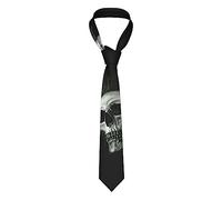 LAMAME Herren-Krawatte mit Totenkopf-Aufdruck, Seidenkrawatte für Party, Hochzeit, geschäftliche Anlässe, Schwarz-Weißer Totenkopf, One size