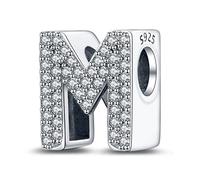 LaMenars Buchstabe M Charm 925 Sterling Silber Perlen für Armbänder mit 5A Zirkonia, Geburtstagsschmuck Geschenke Frauen Mädchen