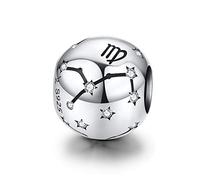LaMenars Damen 12 Konstellationen Sternzeichen Stern Bead Charms 925 Sterling Silber Anhänger für Pandora, Chamilia & European Charm Armbänder & Halsketten (die Jungfrau: 8.23-9.22)