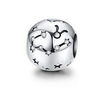 LaMenars Damen-Charm 925 Sterling Silber Charms und Perlen mit 12 Sternbildern, kompatibel mit Pandora & europäischem Armband Halskette (Taurau (21. April - 20. Mai))