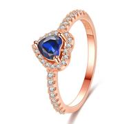LaMenars EUR57 Women Sparkling Blue Elevated Heart Ring with Clear CZ & Blue Crystal Encased in 19K rose gold plating, Birthday Anniversary Jewelry Gifts for Daughter Girls Mom Wife