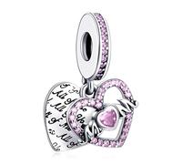 LaMenars Love Heart Mom Dangle Charm for Bracelet 925 Sterling Silver Love Bead Charms with Cubic Birthday Anniversary Jewelry Gifts for Women Girls Wife