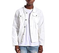 LAMKUKU Herren Jeansjacke mit Rissen Slim Jeansjacke Mantel für Männer - Weiß - XX-Large