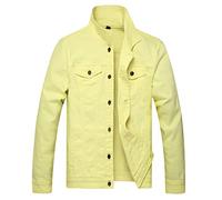 LAMKUKU Herren Jeansjacke Ripped Slim Jeans Jacke Mantel für Herren, Gelb-720, XXX-Large