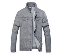 LAMKUKU Herren-Jeansjacke, zerrissen, schmale Jeansjacke, Mantel für Herren, Grau - Stretch, Large