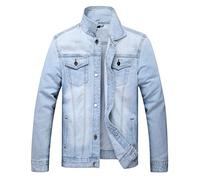 LAMKUKU Herren-Jeansjacke, zerrissen, schmale Jeansjacke, Mantel für Herren, Hellblau 2804, Large