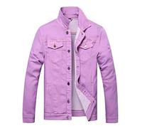 LAMKUKU Herren-Jeansjacke, zerrissen, schmale Jeansjacke, Mantel für Herren, Lila - Stretch, XXX-Large