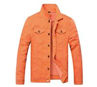 LAMKUKU Herren-Jeansjacke, zerrissen, schmale Jeansjacke, Mantel für Herren, Orange - Stretch, X-Large