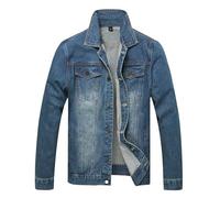LAMKUKU Herren-Jeansjacke, zerrissene, schmale Jeansjacke für Herren, Dunkelblau2806-Stretch, XX-Large