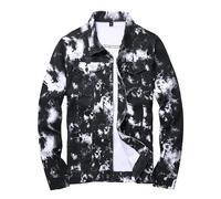 LAMKUKU Herren-Jeansjacke, zerrissene, schmale Jeansjacke für Herren, Schwarz bedruckt - Stretch, Large