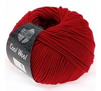 Lana Grossa Häkelwolle Cool Wool Uni – extrafeine Merinowolle 100% Schurwolle, 50 g, karminrot 0437