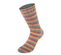 Lana Grossa Cosy Socks Multi Strips 151 - Petrol/Rauchblau/Fuchsia/Orange/Gelb