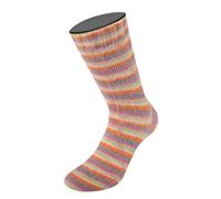 Lana Grossa Cosy Socks Multi Strips 154 - Dunkelgrau/Graublau/Fuchsia/Lichtgrün/Creme/Orange