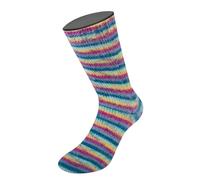 Lana Grossa Cosy Socks Multi Strips 155 - Dunkelpetrol/Helltürkis/Gelb/Orchidee/Grauviolett