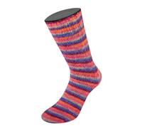 Lana Grossa Cosy Socks Multi Strips 156 - Blauviolett/Weinrot/Kürbis/Pink/Graugrün