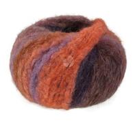 Lana Grossa GIGANTE MULTI 50 g Voluminöses Alpakagarn mit Effektstruktur im farbenfrohen Ringelmix 150 m, Farbe:102 - Graubraun/Petrolblau/Madarin/Graurot/Dunkelviolett/Lila