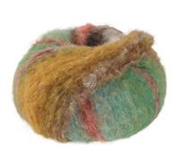 Lana Grossa GIGANTE MULTI 50 g Voluminöses Alpakagarn mit Effektstruktur im farbenfrohen Ringelmix 150 m, Farbe:105 - Graugrün/Rotviolett/Dunkeljeans/Gelborange/Geranienrosa