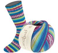 Landlust Sockenwolle 312 blau/türkis/silbergrau/hellgrün/fuchsia/rohweiß
