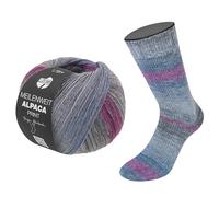 MEILENWEIT 100g Alpaca Print II 2209 - Dunkelgrau/Jeans-/Hellblau/Graubraun/Fuchsia/Graublau