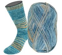 Meilenweit 100 Merino Extrafine Luna 4113 petrol-/graublau/hellorange/beige/hellblau