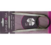 Lana Grossa Rundstricknadel Messing | leicht & robust | glatte verchromte Oberfläche | flexible Seilverbindung | fein gearbeitete Spitze | für angenehmes Stricken, 80/4,0