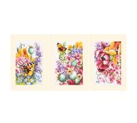 LANARTE Gezählter Kreuzstich Stickpackungen Grußkarten zum Selbstgestalten BLUMENPOWER 3ER SET DIY Postkarten Erwachsene Sticken Bastel ca. 10,5 x 15 cm Stickset für Anfänger Kreatives Geschenk