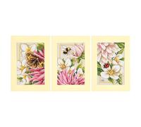 LANARTE Gezählter Kreuzstich Stickpackungen Grußkarten zum Selbstgestalten ROSA DAHLIE 3ER SET DIY Postkarten Erwachsene Sticken Bastel ca. 10,5 x 15 cm Stickset für Anfänger Kreatives Geschenk