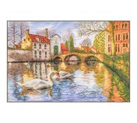 LANARTE Kreuzstich Stickpackungen Gezählter Kreuzstichbilder Set DIE SCHWÄNE VON BRÜGGE Wanddekoration Handarbeit Set für Erwachsene ca. 52 x 36 cm DIY Deko Bastelset Handwerker Kreative Geschenkset