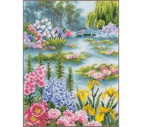 Lanarte Kreuzstich Stickpackung Home and Garden. Am Seerosenteich, Zählstoff, Zählmuster, 24x33cm