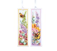 LANARTE Lesezeichen Kreuzstich Stickpackungen Gezählter Kreuzstich Set BLUMENPOWER 2ER SET DIY Set Erwachsene Sticken Lesen Zubehör Geschenk Zählmusterpackung ca. 6 x 20 cm Stickset für Anfänger