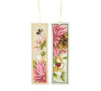 Lanarte Kreuzstich-Lesezeichen Set Rosa Dahlie – 2er, gezählter Kreuzstich, 6×20 cm, für Anfänger