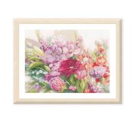Lanarte Kreuzstich-Set LEUCHTENDE BLUMEN – Gezähltes Wandbild 47×37 cm, Bastelset für Erwachsene