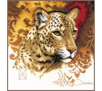 Lanarte Kreuzstich Stickpackungen, Deko Bild im Kreuzstich Set vorgedruckt mit Stickbild auf 100% Baumwoll Stoff und Stickgarn, Stickvorlagen 26 x 28 cm mit Anleitung, Leopard,