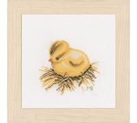 Lanarte Kreuzstich Stickpackungen, Deko Bild im Kreuzstich Set vorgedruckt mit Stickbild auf 100% Baumwoll Stoff und Stickgarn, Stickvorlagen 13 x 13 cm mit Anleitung, Chick,