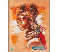 Lanarte Kreuzstich Stickpackungen Gezählter Kreuzstichbilder Set AFRIKANERIN Wanddekoration Handarbeit Set für Erwachsene 39 x 49 cm DIY Deko Bastelset Handwerker Kreative Geschenkset
