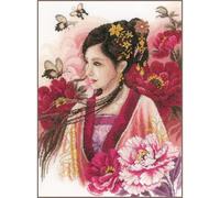 Lanarte Kreuzstich-Set Asiatische Frau in Pink – gezählter Kreuzstich – 30 x 41 cm Wanddekoration